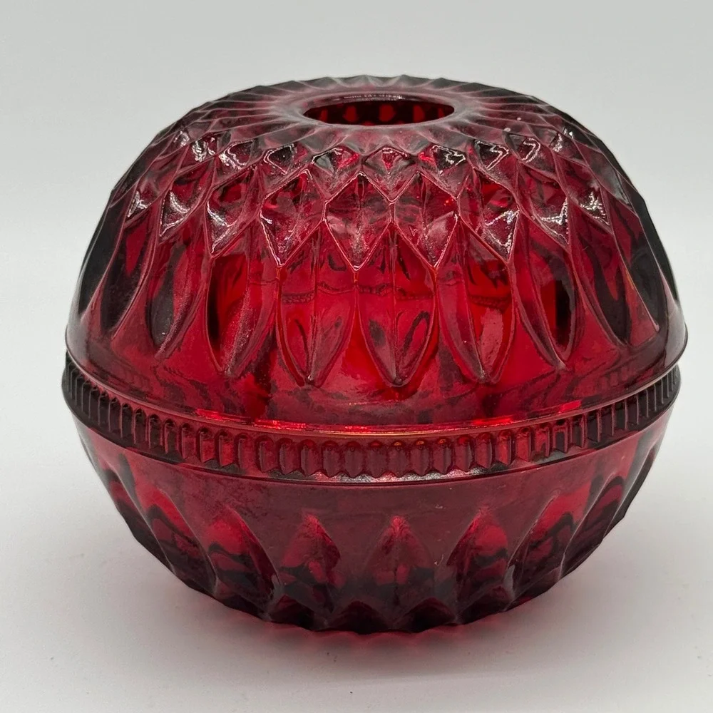 Vtg Indiana Glass Mount Vernon Fairy Lamp Ruby Red Flash Diamond Point As Is